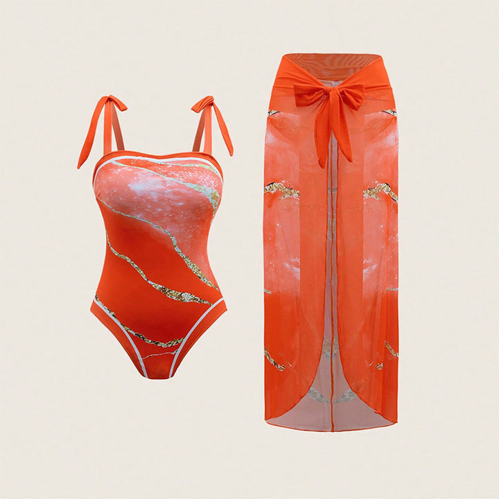 Women's one-piece swimsuit with sheer wrap skirt StylebySassy