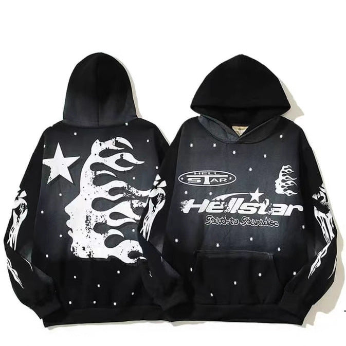 Unisex oversized hoodie with large flame and star print as well as kangaroo pocket StylebySassy