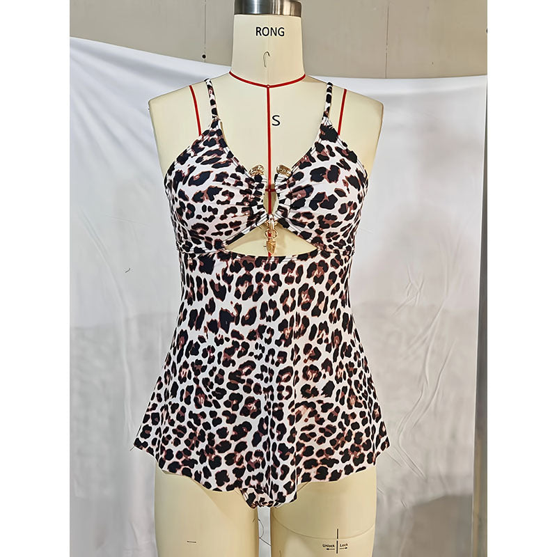 Women's one-piece swimsuit with fashionable cut-out and animal print design StylebySassy