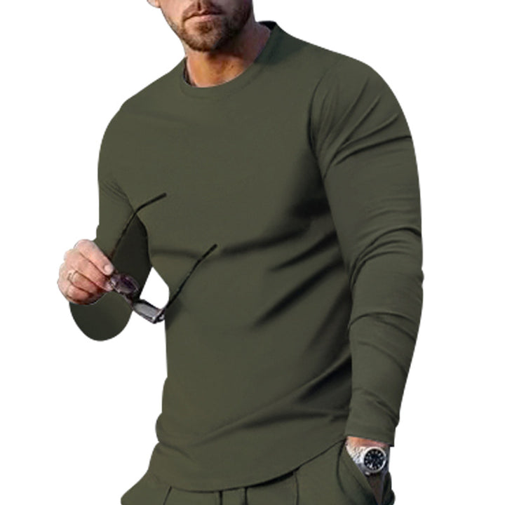 Men's narrow cut long sleeve shirt with round neckline elastic cotton stretch and extended hem StylebySassy