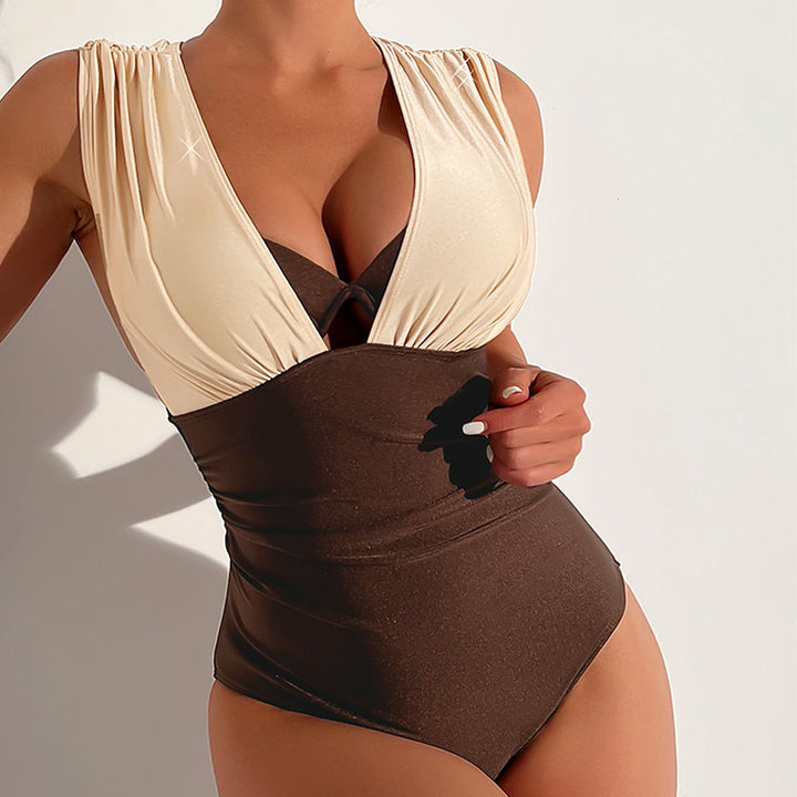 Women’s one-piece swimsuit with unique V-neckline and chic wrap detail StylebySassy