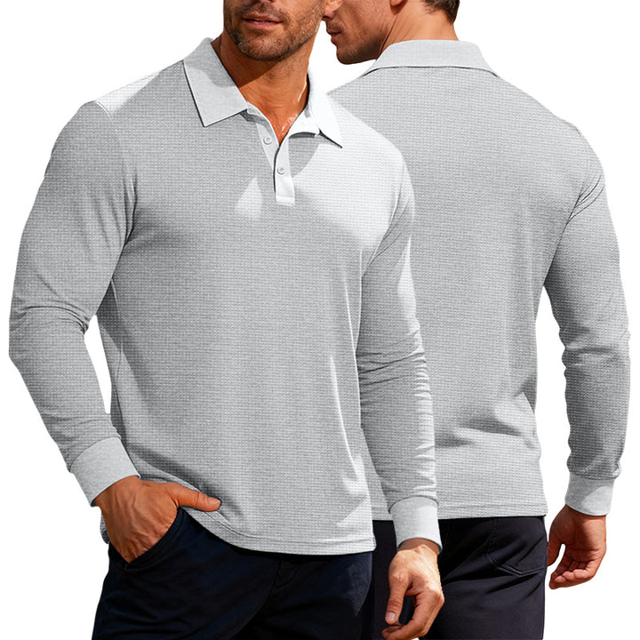 Men's long sleeve polo shirt made of waffle knit with a slim fit, concealed button placket, and shirt collar StylebySassy