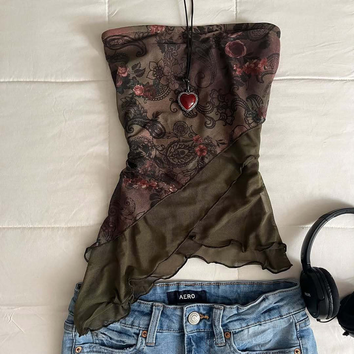 Women's refined top with floral design and asymmetrical cut StylebySassy