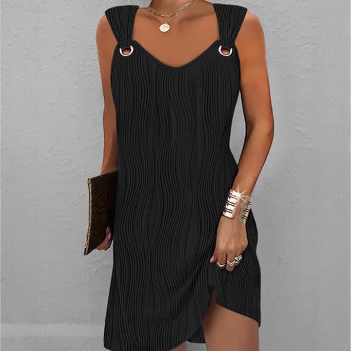 Ladies' figure-hugging jersey dress with wave texture, ring straps, and side slit StylebySassy