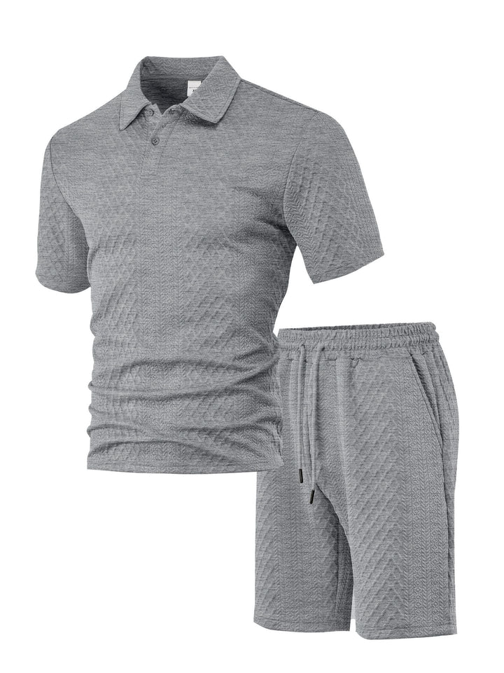 Men's structured polo shirt and bermuda shorts set made of quilted cotton blend StylebySassy