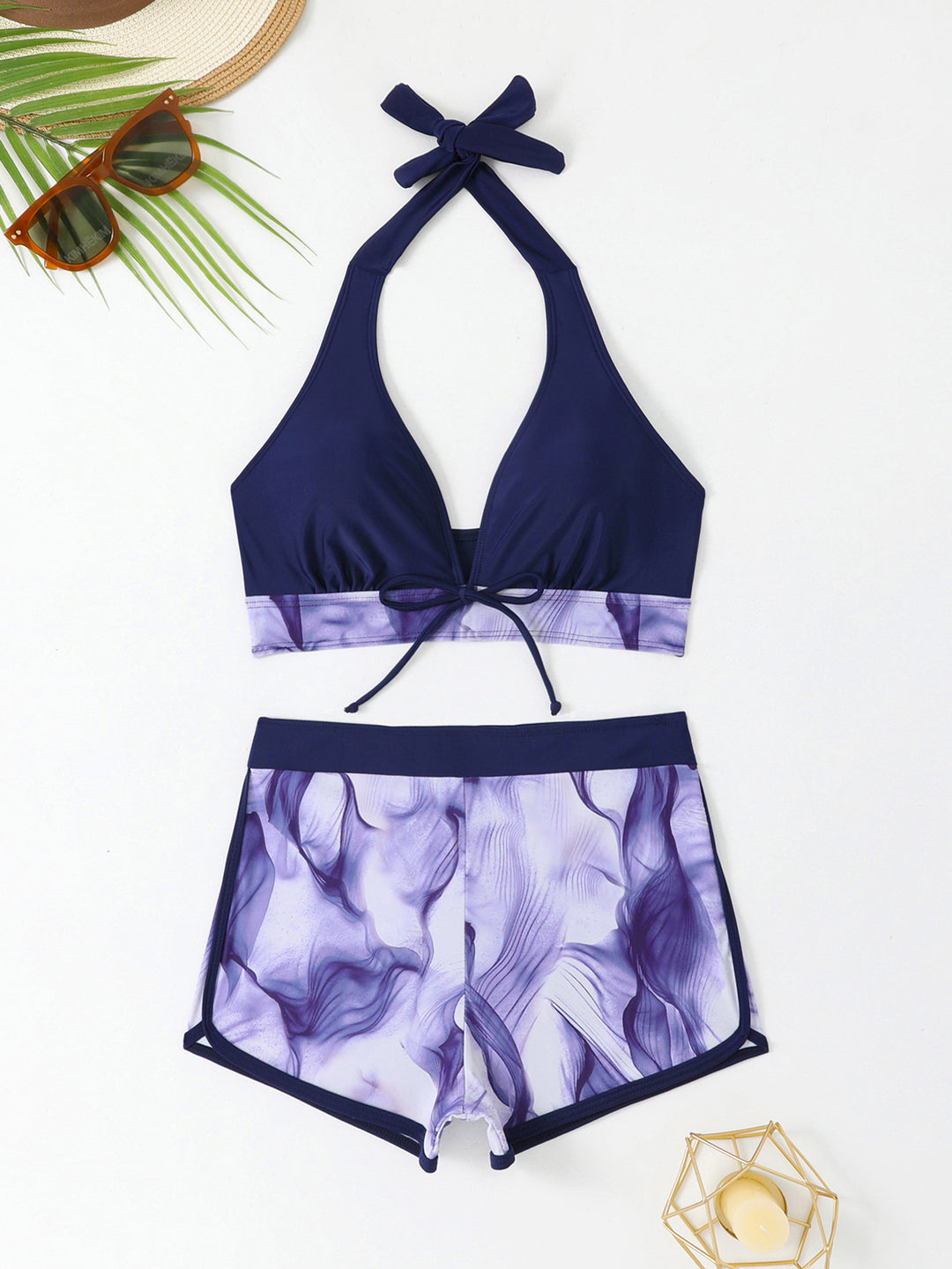 Women's Sporty Bikini Set with Deep V-Neck and Comfortable Shorts StylebySassy