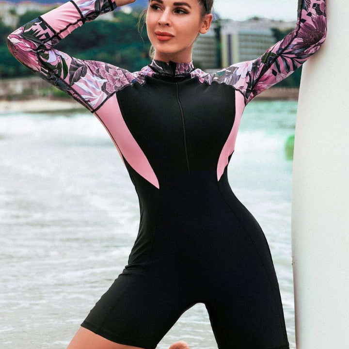Women's Surf Suit with Long Sleeve and Floral Design StylebySassy