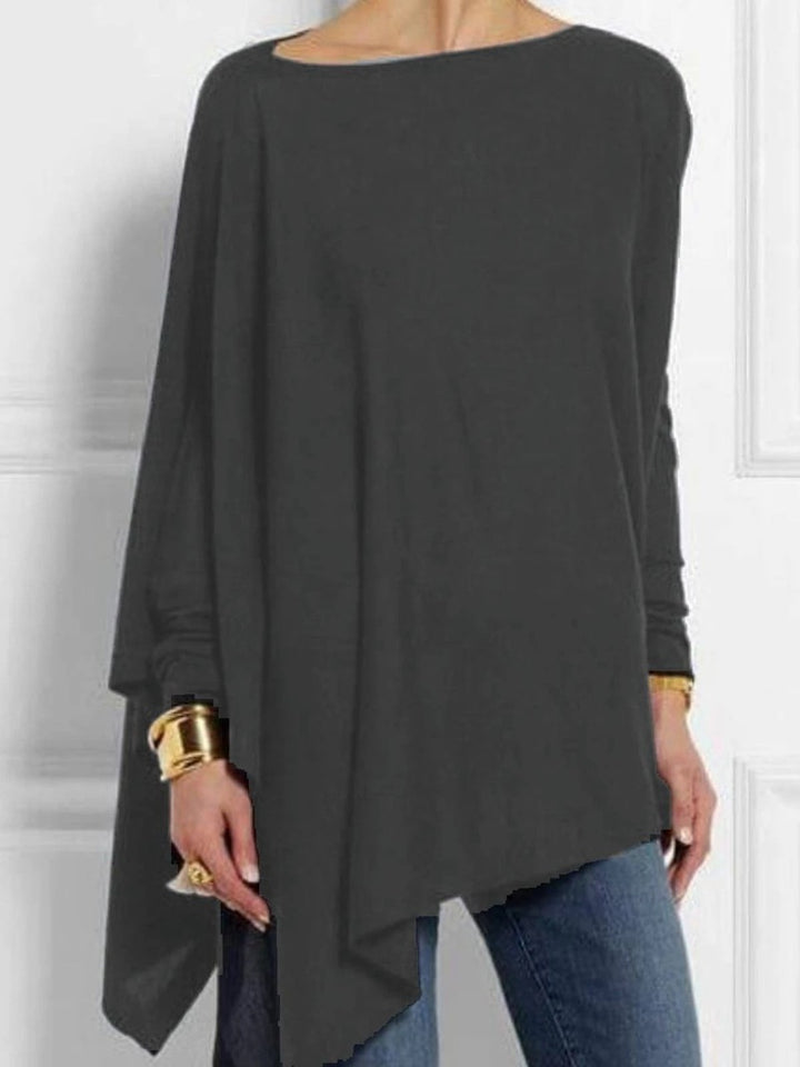 Women's draped oversized tunic with asymmetrical hem and wide batwing sleeves StylebySassy
