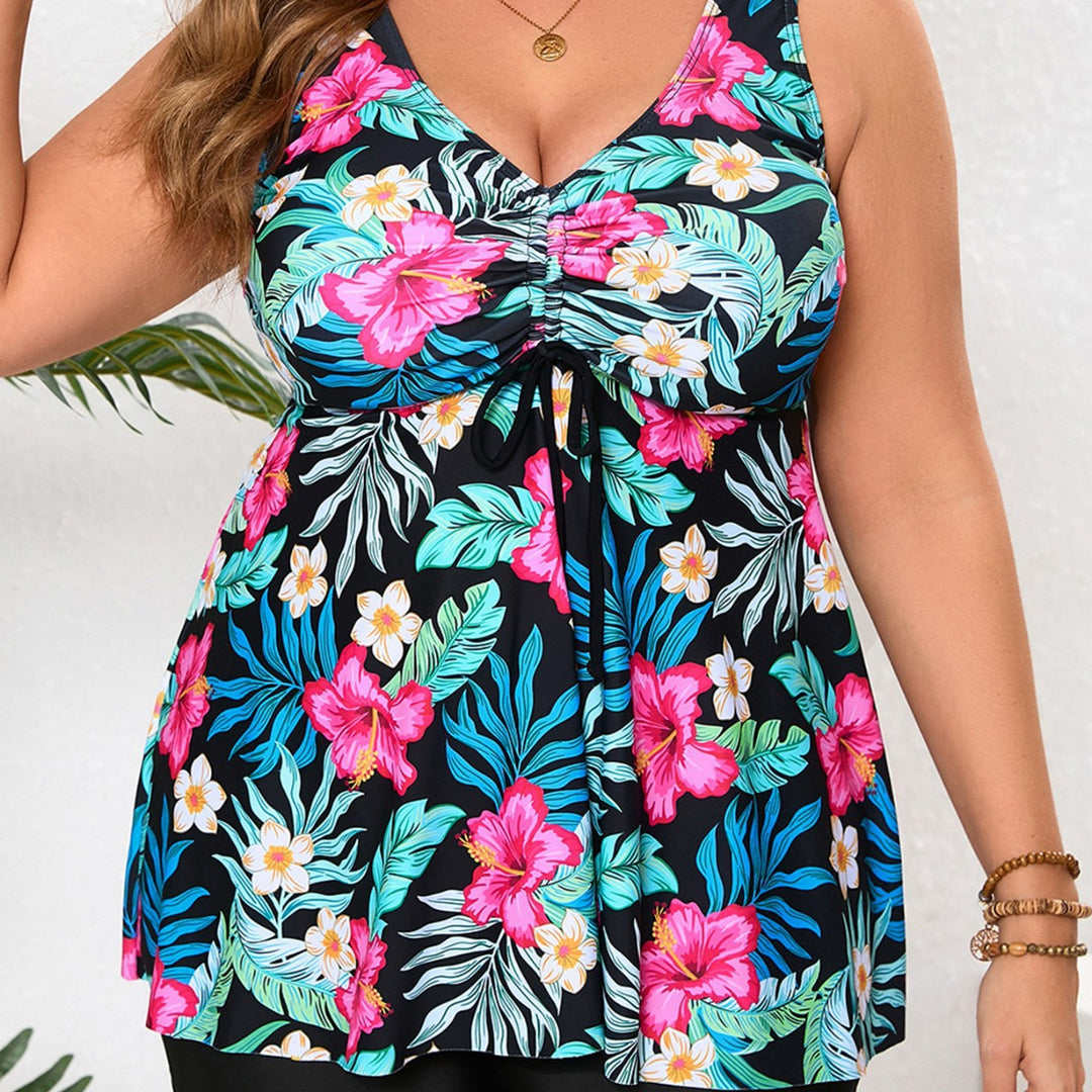 Women's tankini with floral wrap design and integrated shorts StylebySassy