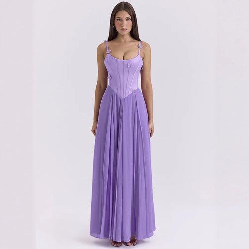Women's bodycon corset maxi dress with butterfly straps and pleated chiffon skirt StylebySassy