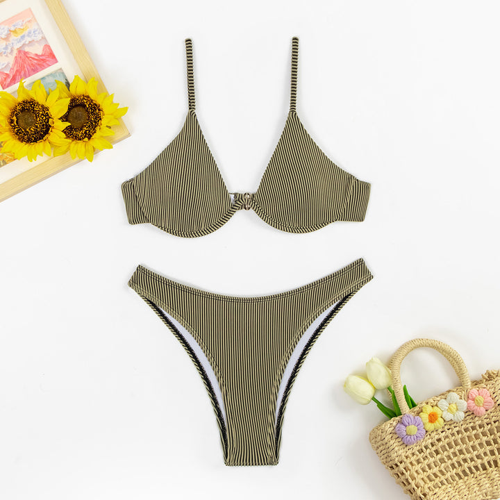 Ladies Triangle Bikini Set with fashionable ribbed design StylebySassy