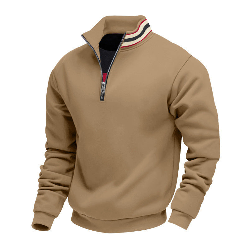 Men's half-zip sweatshirt with sporty ring collar and soft fleece inner lining StylebySassy