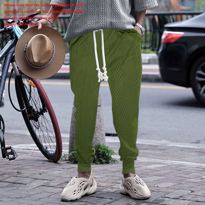 Men's textured knit jogging pants with distinctive drawstring and ribbed ankle cuffs StylebySassy