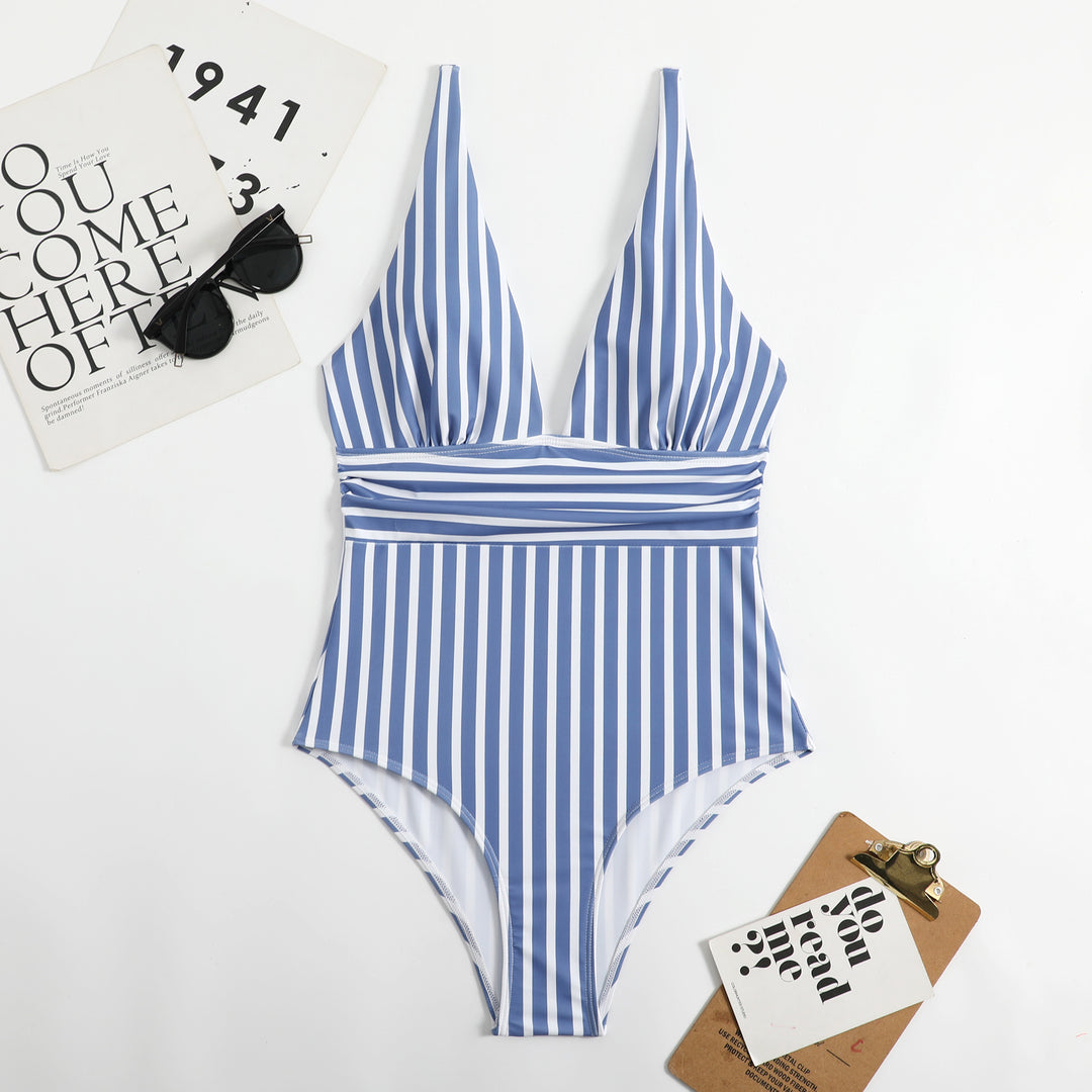 Women's One-Piece Swimsuit with Deep V-Neck and High-Cut Design StylebySassy