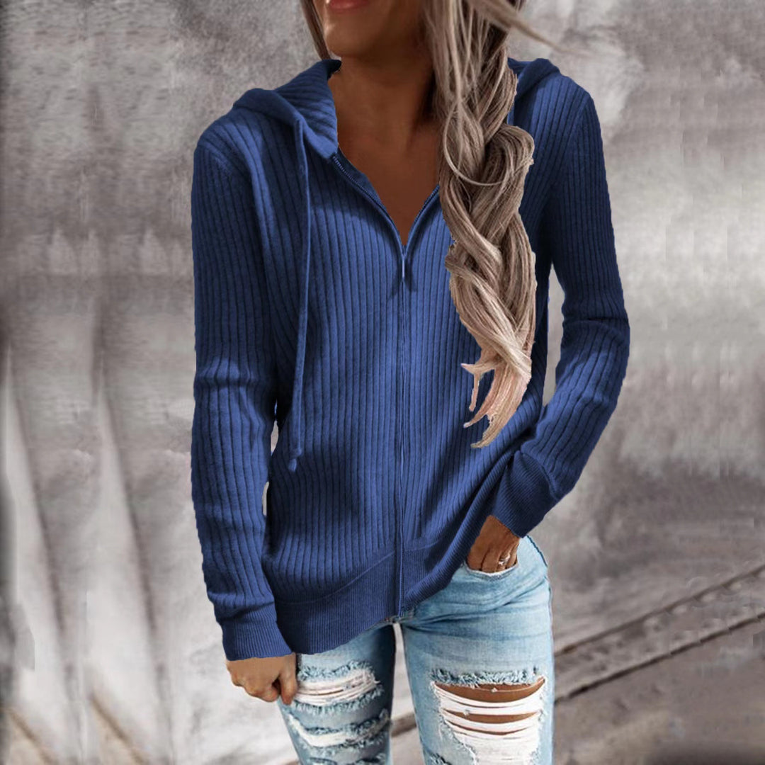 Women's knitted hooded zip hoodie with half zipper and kangaroo pockets StylebySassy
