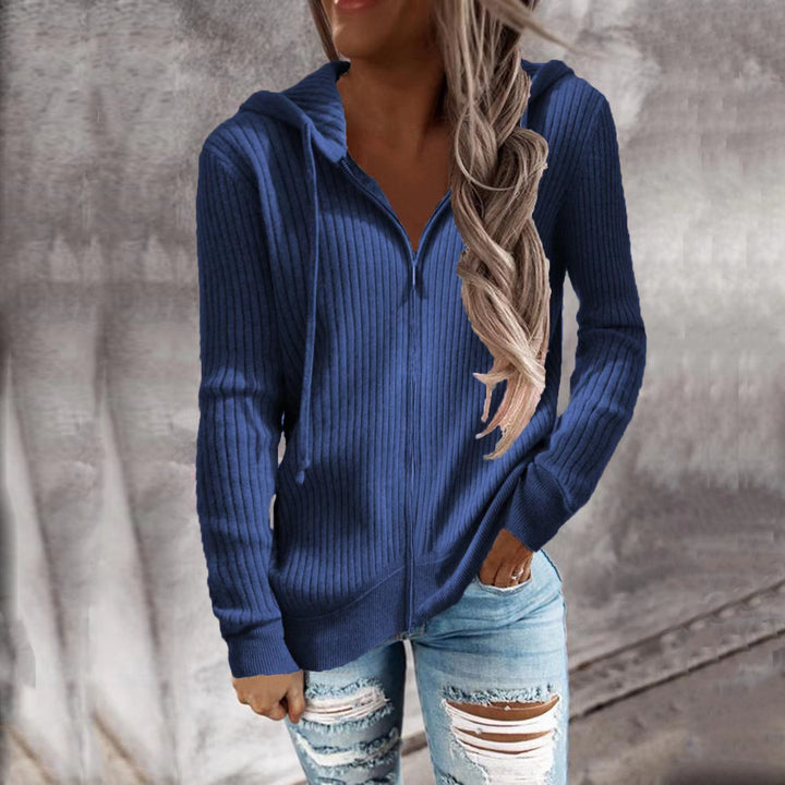 Women's knitted hooded zip hoodie with half zipper and kangaroo pockets StylebySassy