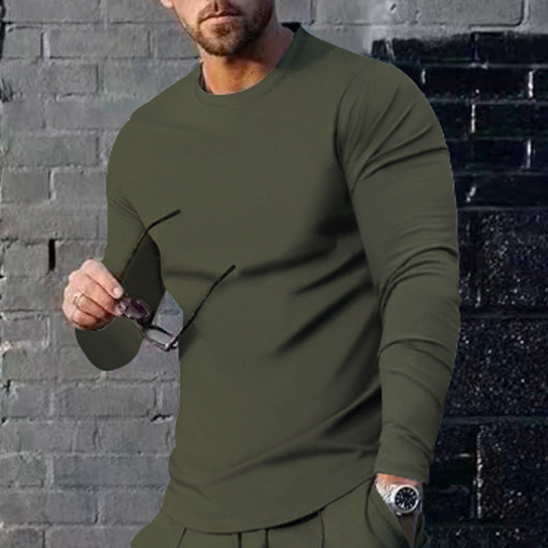Men's narrow cut long sleeve shirt with round neckline elastic cotton stretch and extended hem StylebySassy