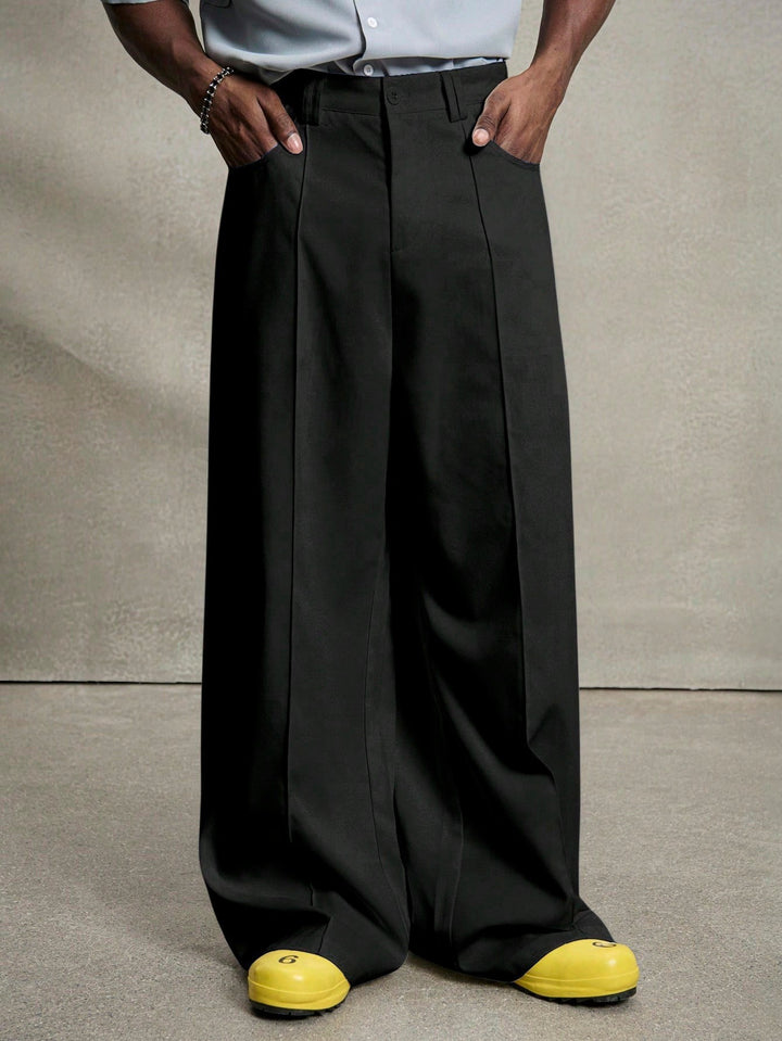 Men's wide pleated pants with high waistband, precise creases, and side inset pockets StylebySassy