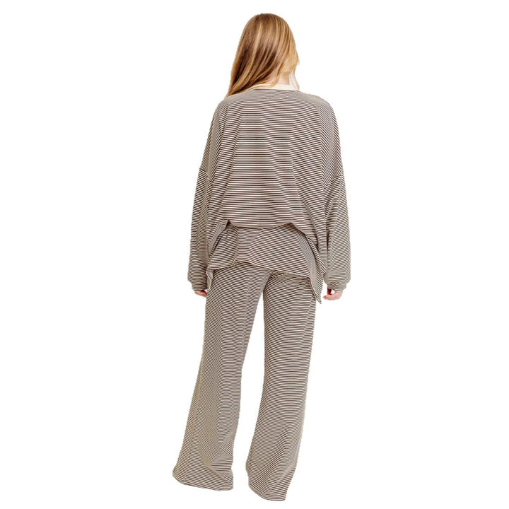 Women's striped comfort set made of fine ribbed jersey with oversized sweater and wide waistband trousers StylebySassy