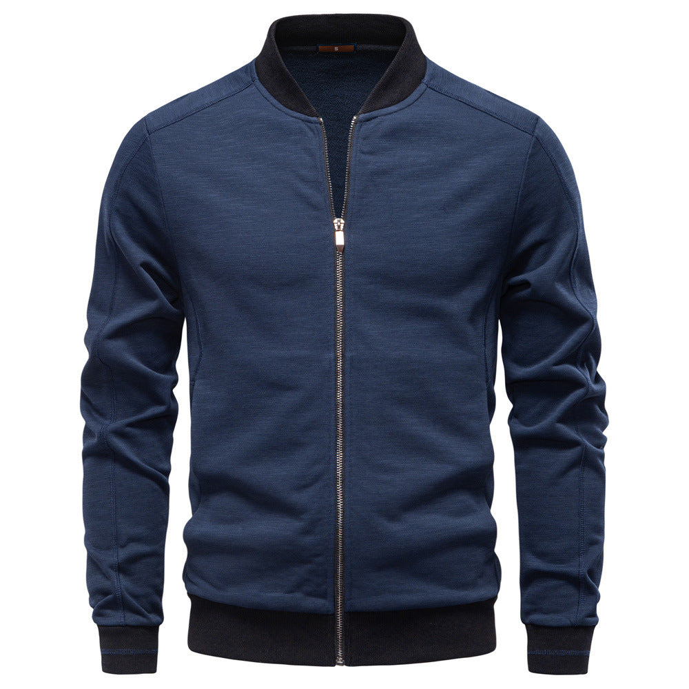 Men's slim zip jacket in bomber style with fine mélange texture, stand collar and elastic ribbed cuffs StylebySassy