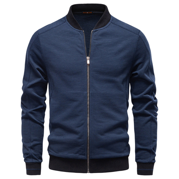Men's slim zip jacket in bomber style with fine mélange texture, stand collar and elastic ribbed cuffs StylebySassy