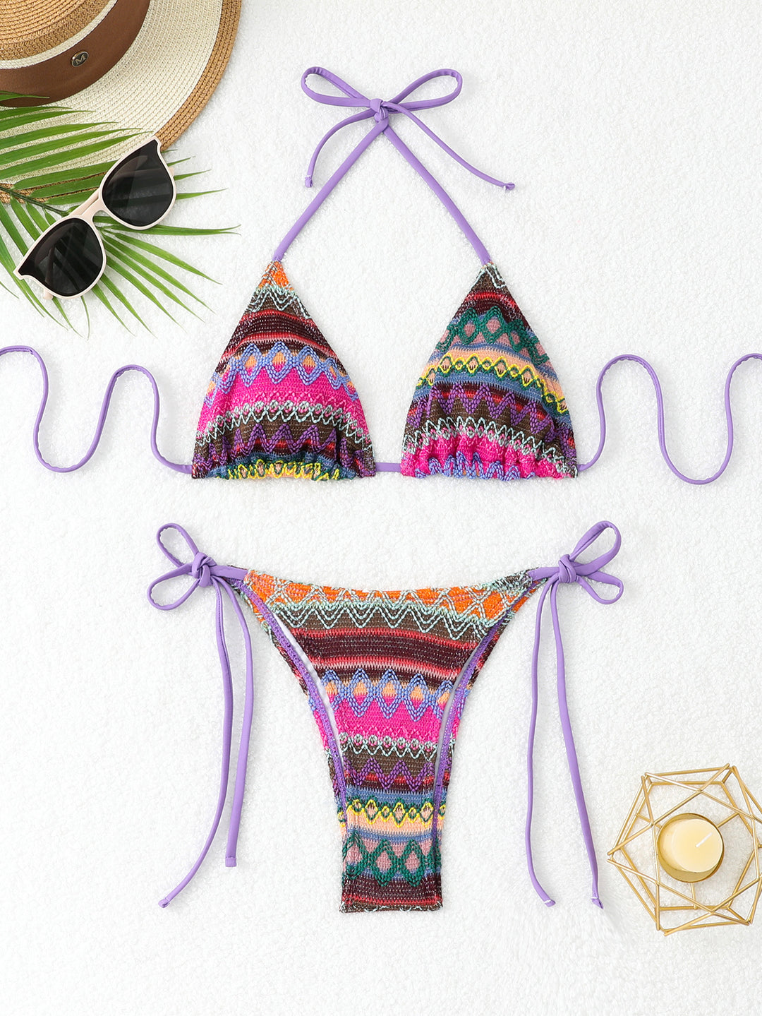 Women's Triangle Bikini with Cheerful Pattern and Adjustable Straps StylebySassy