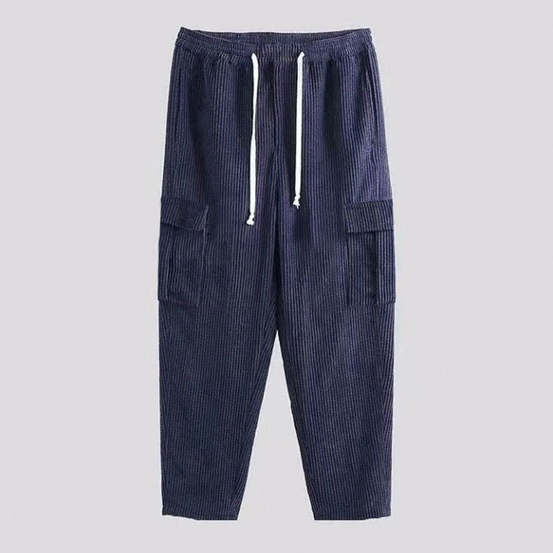 Men's tapered corduroy joggers with elastic drawstring waistband and patch flap pockets StylebySassy