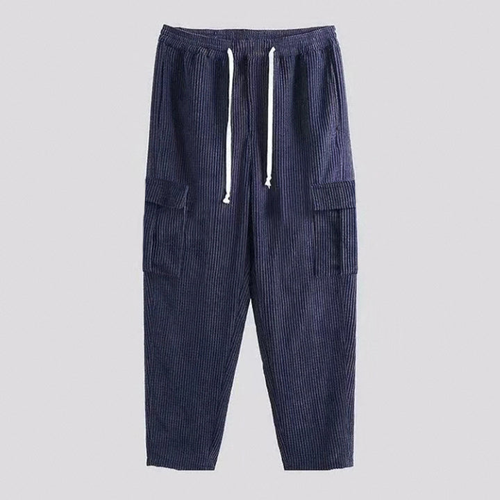 Men's tapered corduroy joggers with elastic drawstring waistband and patch flap pockets StylebySassy