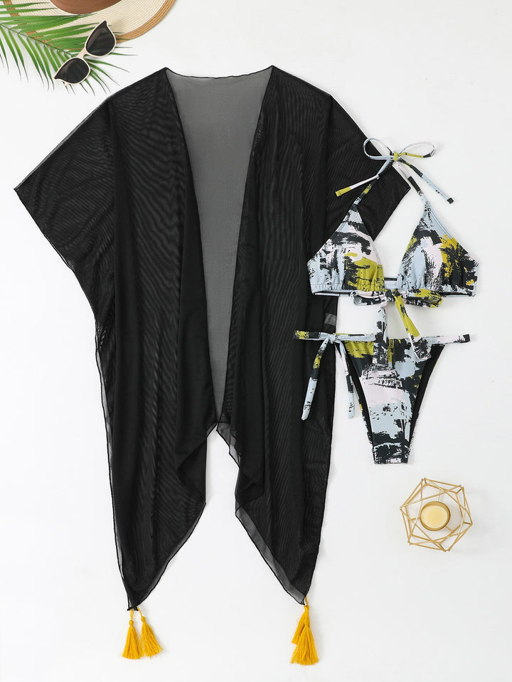 Women’s bathrobe and bikini set with trendy tassels StylebySassy