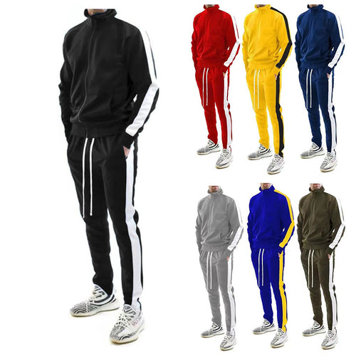 Men's slim training set with stand-up collar, zip jacket and fitted drawstring jogger StylebySassy