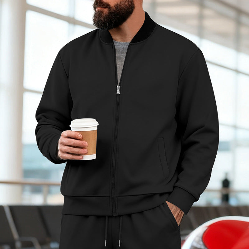 Men's Nan Urban Sweat Track Jacket with Stand Collar Concealed Zipper Elastic Rib Cuffs and Side Pockets StylebySassy