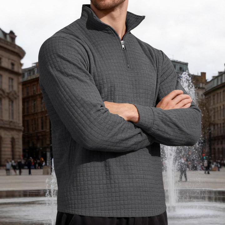 Men's Nano Square Structured Comfort Half Zip Sweater with Stand Collar and Light Padding StylebySassy