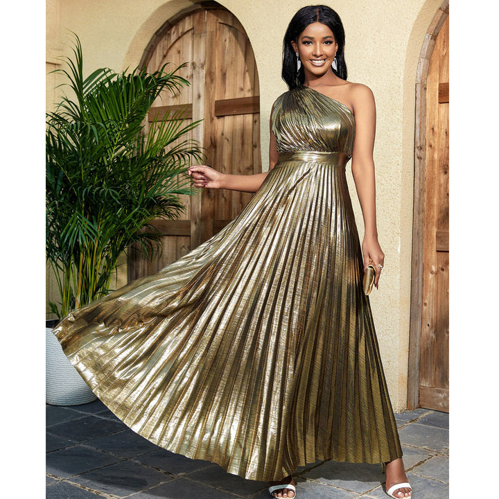 Ladies pleated evening dress with shimmering top StylebySassy