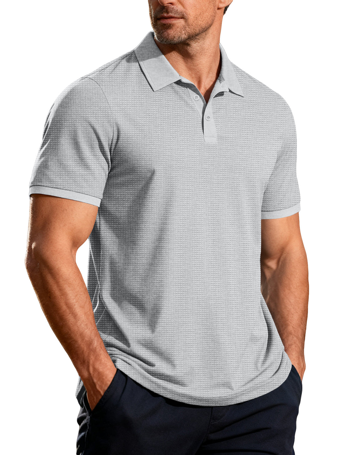 Men's structured pique short-sleeve polo shirt with shirt collar StylebySassy