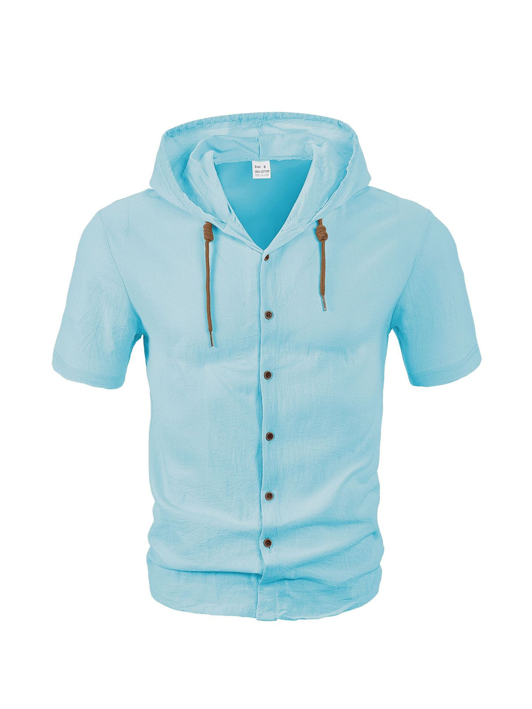 Men's short-sleeved hooded shirt with button placket, drawstring and linen look StylebySassy