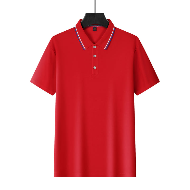 Men's breathable piqué polo with contrast stripes on the collar StylebySassy