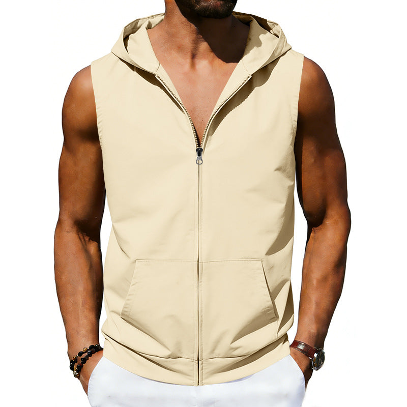 Men's sleeveless hooded vest with full zip and kangaroo pocket StylebySassy