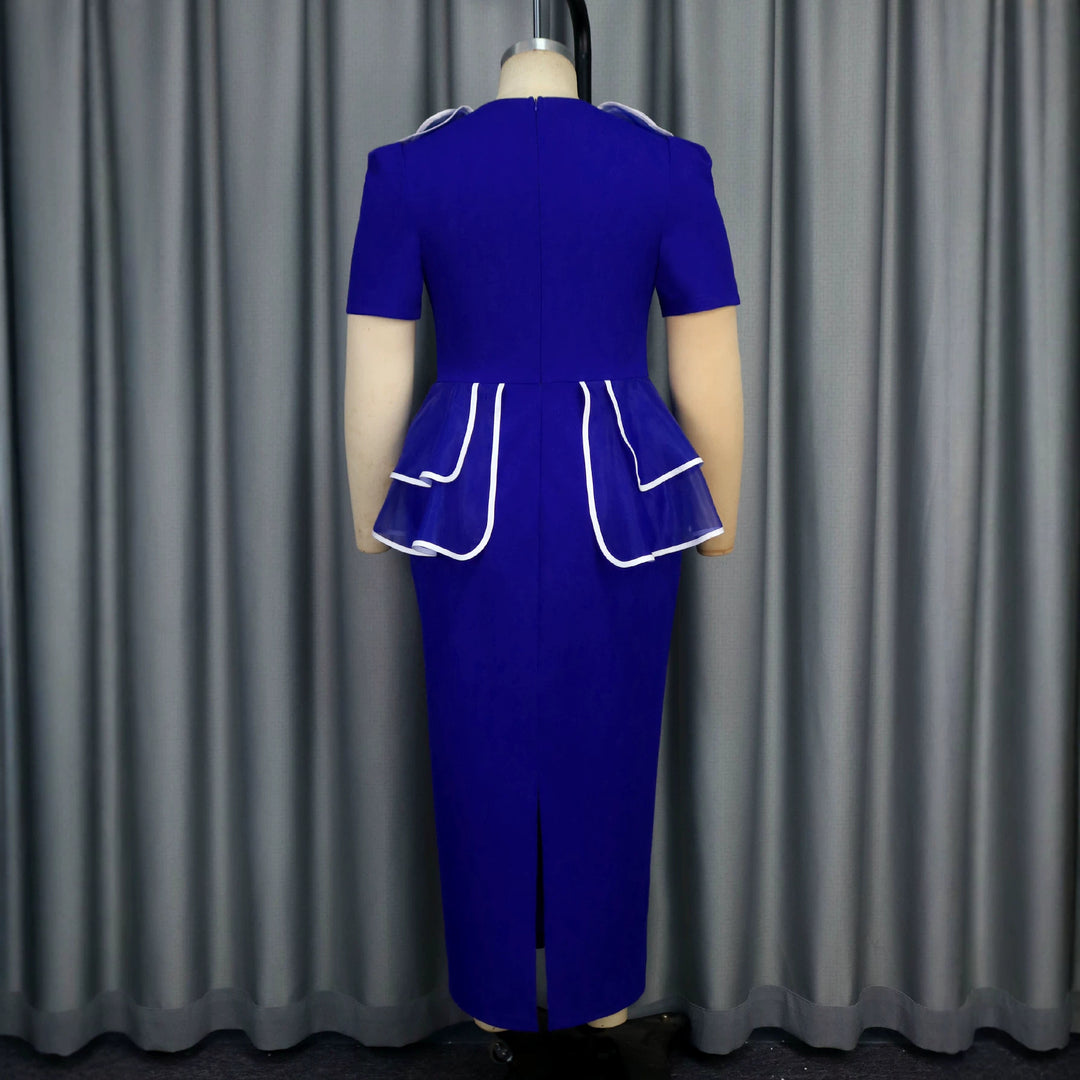 Women's elegant midi dress with ruffle details and fitted belt StylebySassy