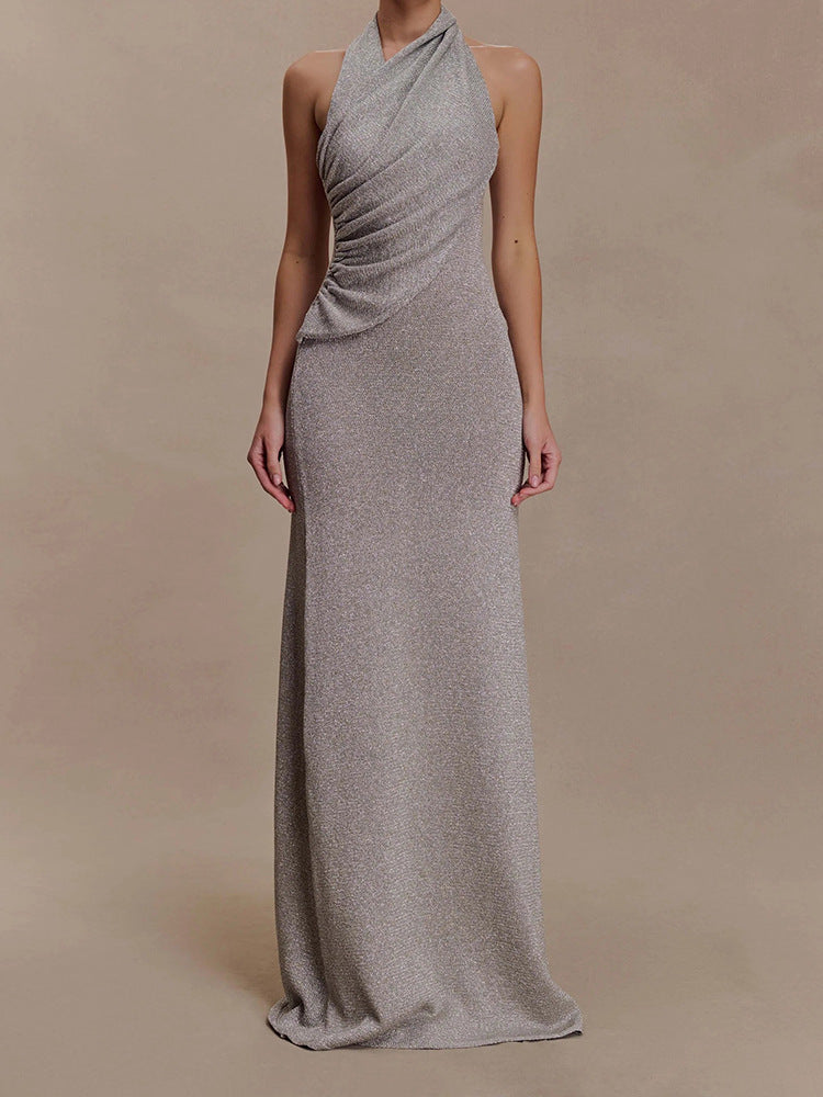 Women Elegant Maxi Dress with Shimmering Fabric and Refined Wrap Detail StylebySassy