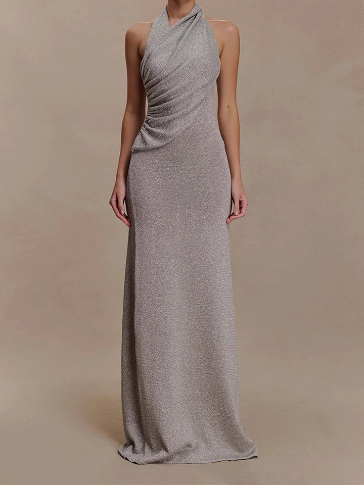 Women Elegant Maxi Dress with Shimmering Fabric and Refined Wrap Detail StylebySassy