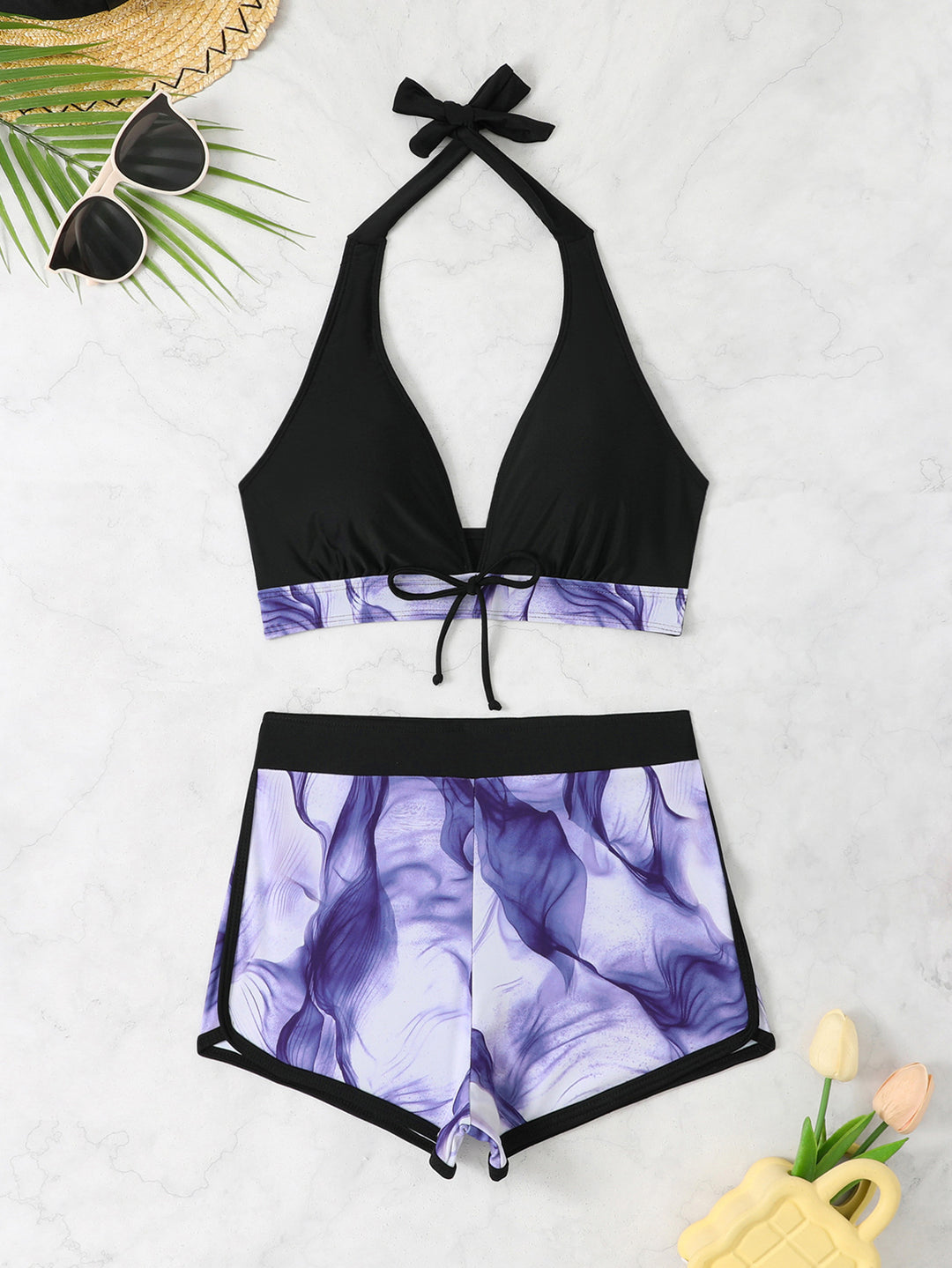 Women's Sporty Bikini Set with Deep V-Neck and Comfortable Shorts StylebySassy