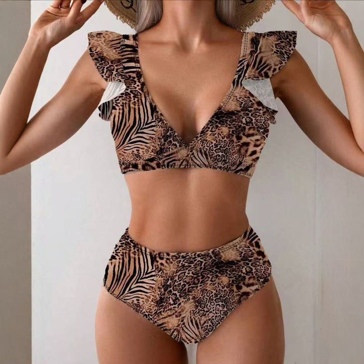 Women Bikini Set with playful ruffles and floral patterns StylebySassy