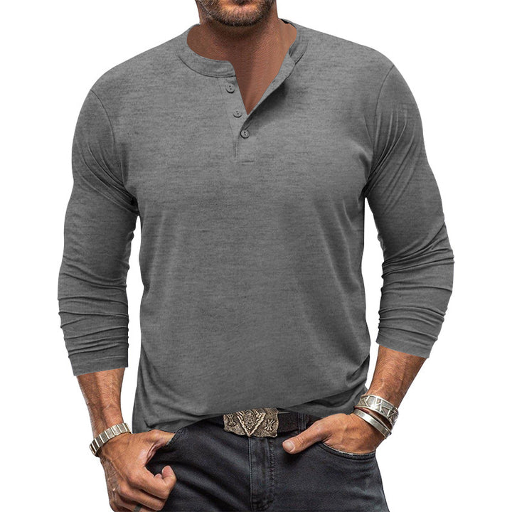 Men's long-sleeved Henley shirt made of elastic cotton blend with button placket and tailored fit StylebySassy
