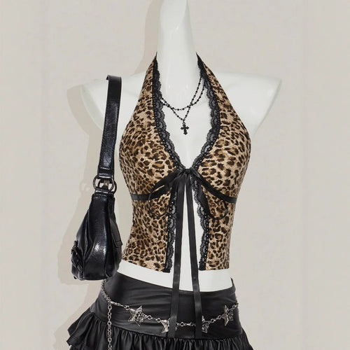 Women's halter top with lace embellishments and leopard pattern StylebySassy