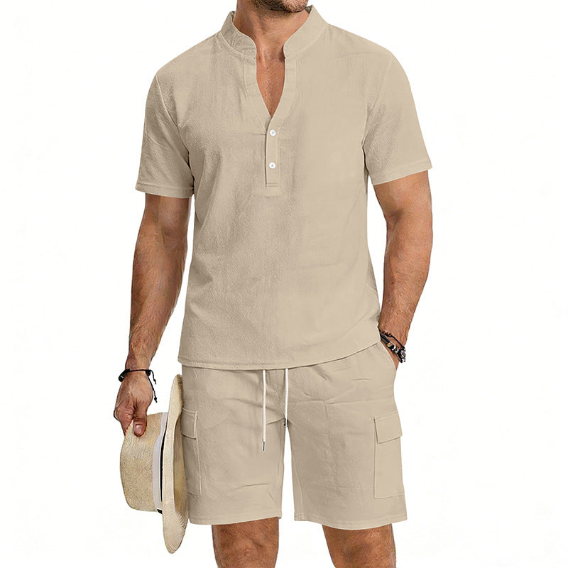 Men's lightweight short sleeve shirt with mandarin collar and half button placket StylebySassy