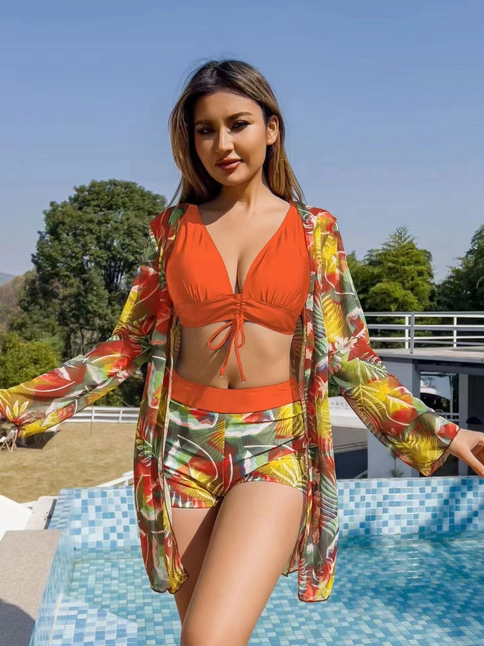 Ladies bikini set with floral wrap top and comfortable shorts StylebySassy
