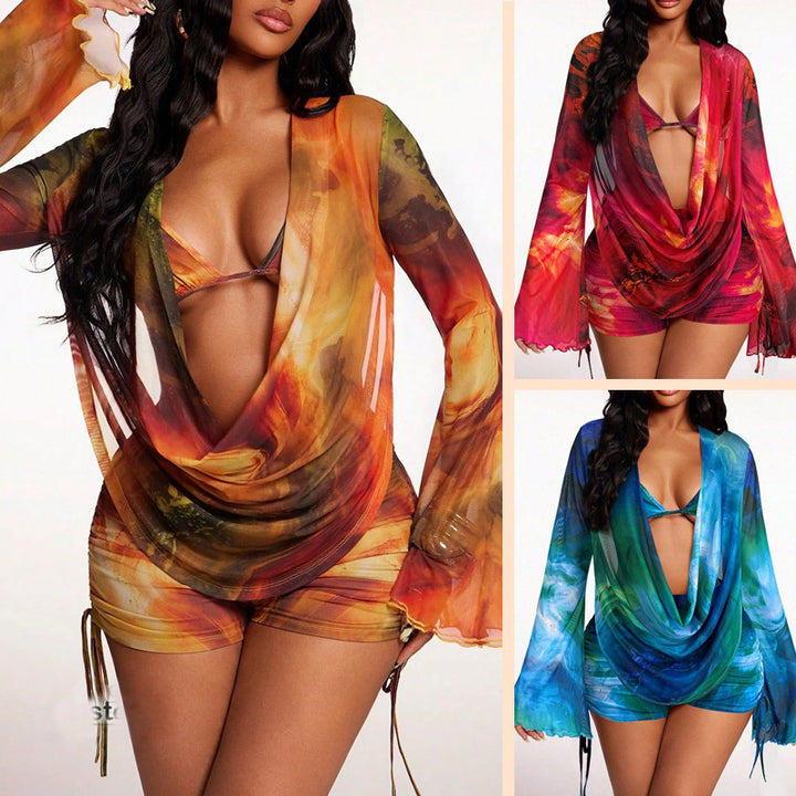 Women's beach dress with draped design and long sleeves StylebySassy