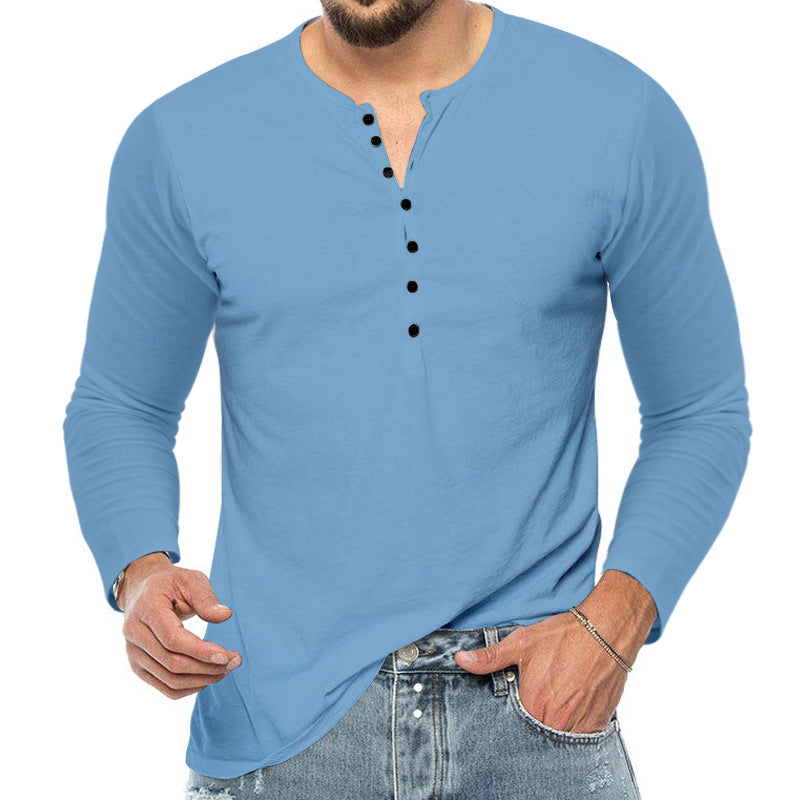 Men's slim fit Henley shirt with stand-up collar and short button placket StylebySassy