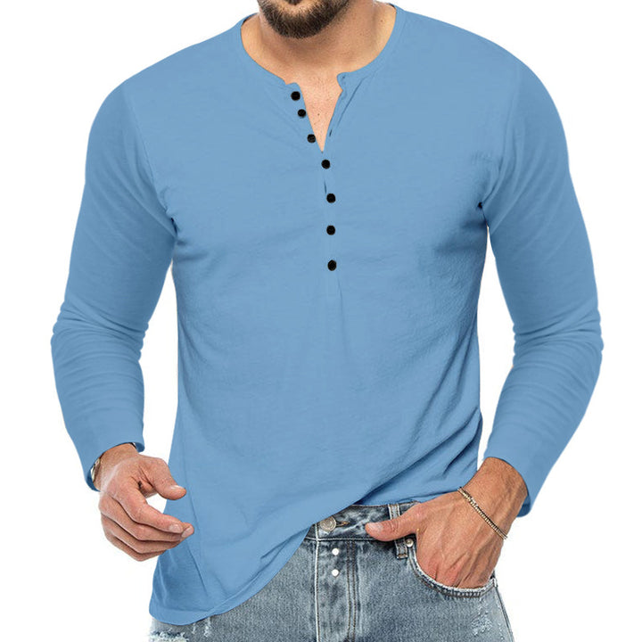 Men's slim fit Henley shirt with stand-up collar and short button placket StylebySassy