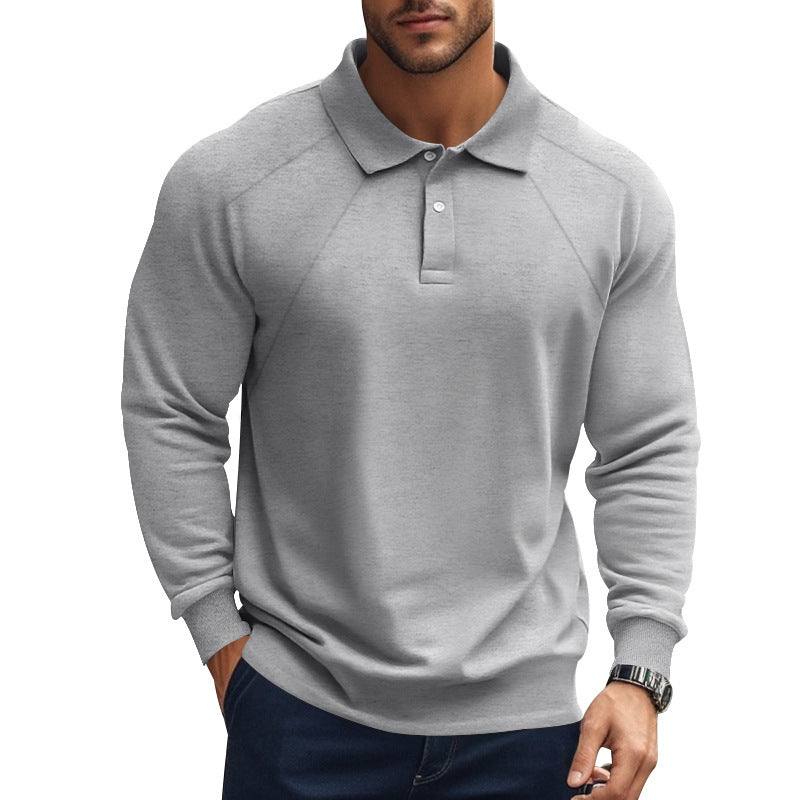 Men's long-sleeved polo shirt with raglan sleeves, short button placket and ribbed cuffs StylebySassy